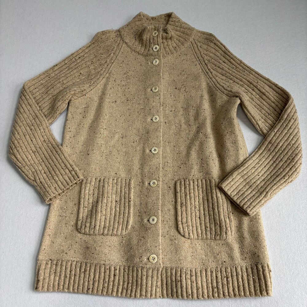 Eileen Fisher Lambswool Angora Rabbit Hair Cardigan Sweater Womens LP Beige Long